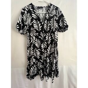 Ellen Tracy Dress Womens Small Black Linen Ruffle Resort Beach Floral‎ Mini